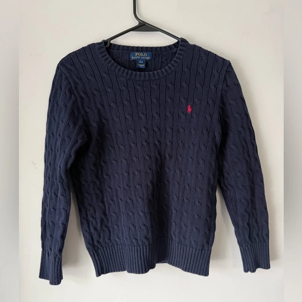 Polo Ralph Lauren Kids Cable Knit Cotton Navy Blue Sweater Size L 14 16 Unisex